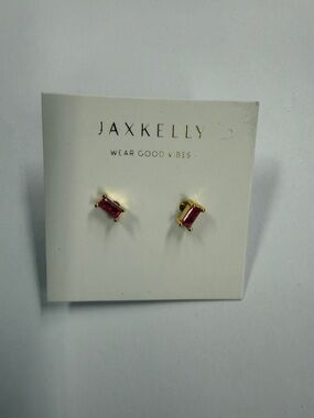 JaxKelly Pink Baguette Gold-Plate Stud Earrings